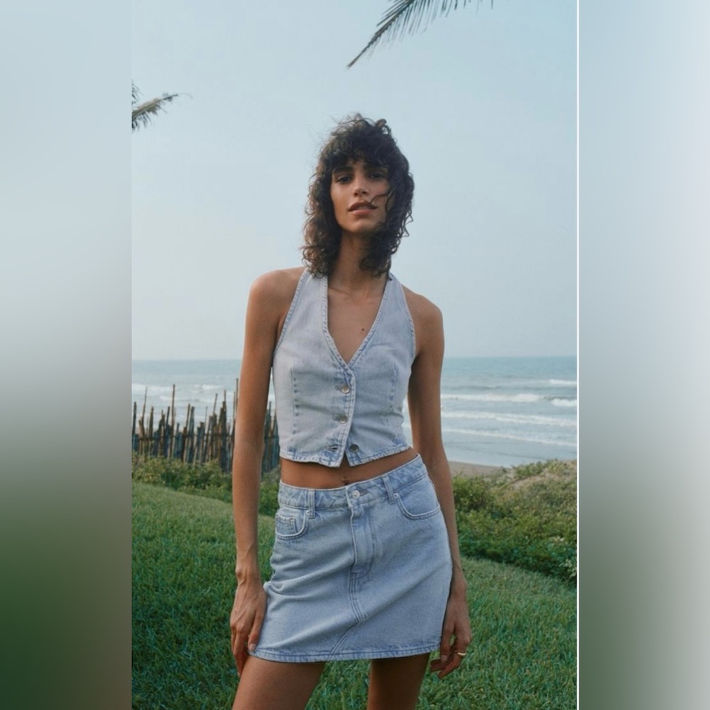Zara Denim Vest Size XS and Denim Skirt Size M Both NWT